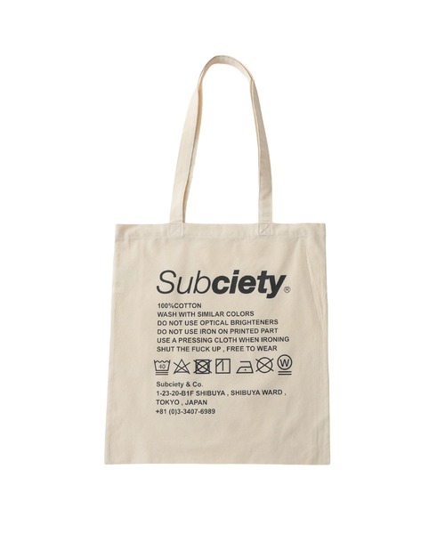 Subciety（サブサエティ）の「Label tote bag（トートバッグ・メンズ・ブルー/ブラック×ブルー/グリーン/ブラウン/バーガンディー/ブラック×ホワイト/ホワイト/スカイブルー/イエロー/オレンジ・FREE）」の11枚目の写真