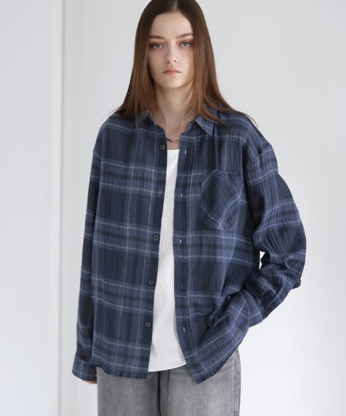 SOCCE(ソーシー)の「リンクルシアーチェックシャツ(シャツ/ブラウス・メンズ・ブラック/ネイビー/ホワイト・S/M/L/XL)」の3枚目の写真