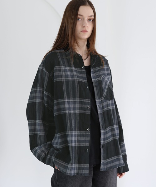 SOCCE(ソーシー)の「リンクルシアーチェックシャツ(シャツ/ブラウス・メンズ・ブラック/ネイビー/ホワイト・S/M/L/XL)」の1枚目の写真