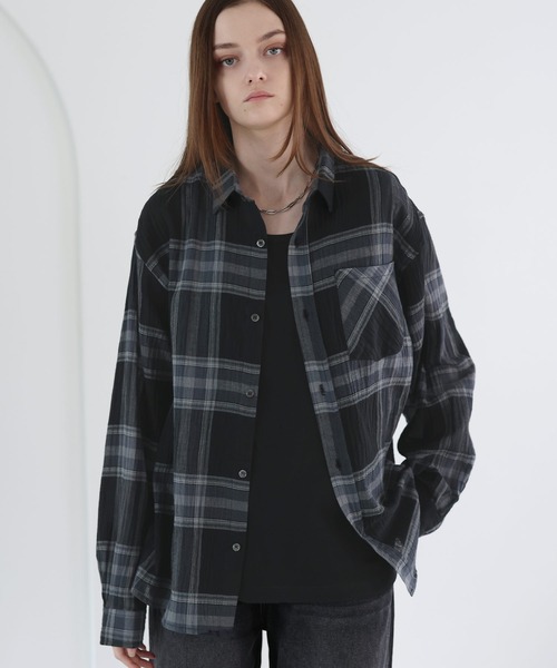 SOCCE(ソーシー)の「リンクルシアーチェックシャツ(シャツ/ブラウス・メンズ・ブラック/ネイビー/ホワイト・S/M/L/XL)」の13枚目の写真