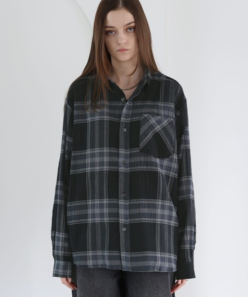 SOCCE(ソーシー)の「リンクルシアーチェックシャツ(シャツ/ブラウス・メンズ・ブラック/ネイビー/ホワイト・S/M/L/XL)」の14枚目の写真