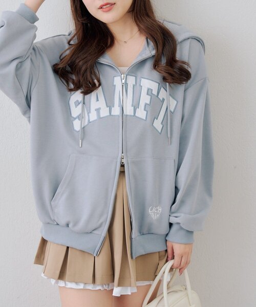 Another Branch olive des olive（アナザーブランチオリーブデオリーブ）の「ラフなのに可愛い！BIGロゴZIPパーカー（パーカー・レディース・オートミール/サックスブルー/ネイビー/ピンク/トップグレー・FREE）」の9枚目の写真