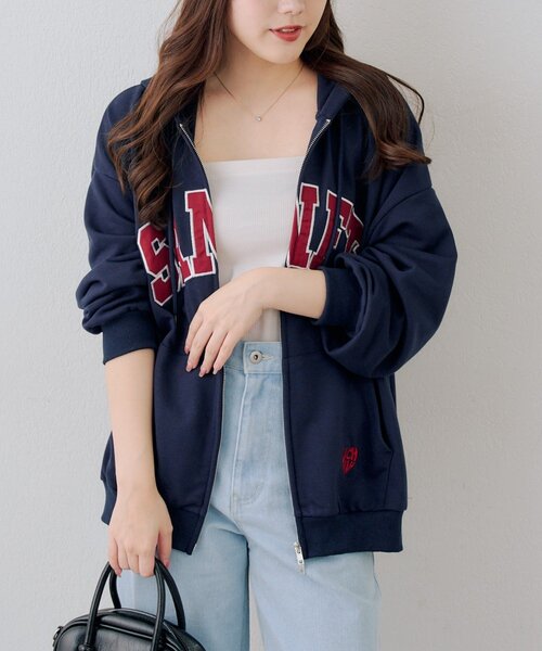 Another Branch olive des olive（アナザーブランチオリーブデオリーブ）の「ラフなのに可愛い！BIGロゴZIPパーカー（パーカー・レディース・オートミール/サックスブルー/ネイビー/ピンク/トップグレー・FREE）」の15枚目の写真