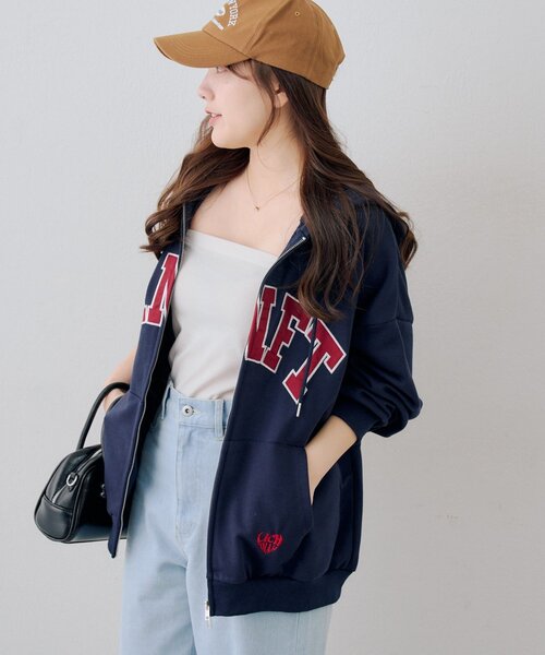 Another Branch olive des olive（アナザーブランチオリーブデオリーブ）の「ラフなのに可愛い！BIGロゴZIPパーカー（パーカー・レディース・オートミール/サックスブルー/ネイビー/ピンク/トップグレー・FREE）」の16枚目の写真