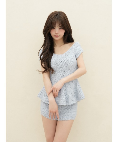 darich オフショルケーブルニットセットアップ　FL SAX オフショルケーブルニットセットアップ（セットアップ）｜Darich