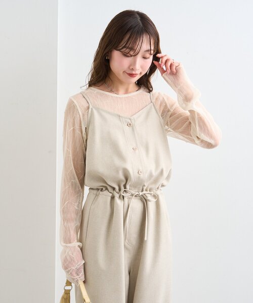 Kastane(カスタネ)の「【一部店舗限定/S.Mサイズ展開/セットアップ対応】B キャミコンビネゾン(つなぎ/オールインワン・レディース・ブラック/アイボリー/ベージュ・MEDIUM/SMALL)」の13枚目の写真