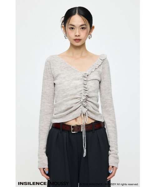 MOUSSY（マウジー）の「INSILENCE GATHER ニットトップス（ニット/セーター・レディース・ブラック/ライトカーキ/ライトグレー・1）」の15枚目の写真