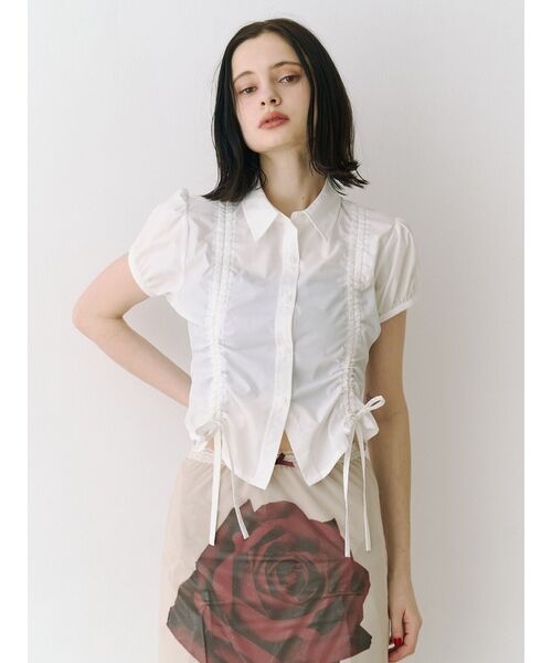 jouetie（ジュエティ）の「ギャザーコンパクトブラウス（シャツ/ブラウス・レディース・ブルー/オフホワイト/ピンク/ボルドー・MEDIUM）」の17枚目の写真