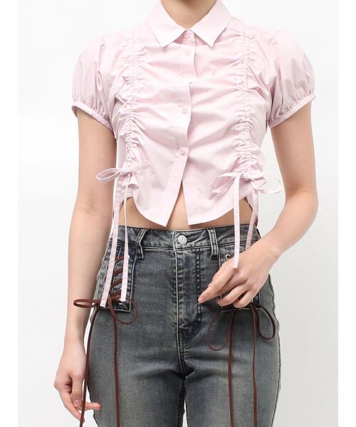 jouetie（ジュエティ）の「ギャザーコンパクトブラウス（シャツ/ブラウス・レディース・ブルー/オフホワイト/ピンク/ボルドー・MEDIUM）」の9枚目の写真