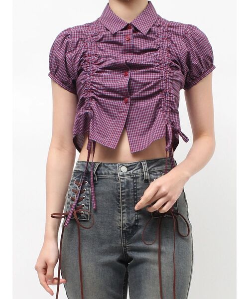 jouetie（ジュエティ）の「ギャザーコンパクトブラウス（シャツ/ブラウス・レディース・ブルー/オフホワイト/ピンク/ボルドー・MEDIUM）」の10枚目の写真