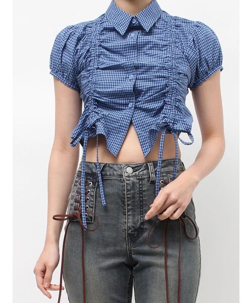 jouetie（ジュエティ）の「ギャザーコンパクトブラウス（シャツ/ブラウス・レディース・ブルー/オフホワイト/ピンク/ボルドー・MEDIUM）」の11枚目の写真