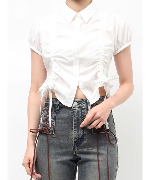 jouetie（ジュエティ）の「ギャザーコンパクトブラウス（シャツ/ブラウス・レディース・ブルー/オフホワイト/ピンク/ボルドー・MEDIUM）」の12枚目の写真