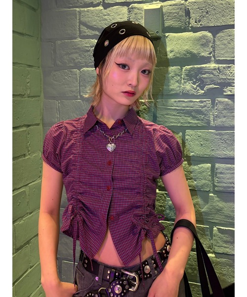 jouetie（ジュエティ）の「ギャザーコンパクトブラウス（シャツ/ブラウス・レディース・ブルー/オフホワイト/ピンク/ボルドー・MEDIUM）」の4枚目の写真