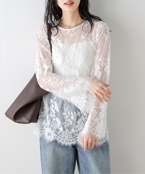 La-gemme(ラジェム)の「フラワーレース シアートップス(その他トップス・レディース・ホワイト/ブラック・フリー)」の5枚目の写真