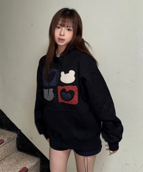 ambler(エムブラー)の「Meow Bear 刺繍フードパーカー AHP1207 (メランジ)(パーカー・レディース・その他・SMALL/LARGE)」の4枚目の写真