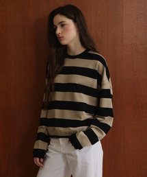 STUDIO&PARC（スタジオアンドパルク）の「Big Striped T-Shirt_Beige（スウェット）」
