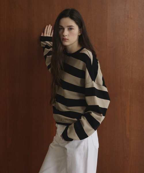 STUDIO&PARC（スタジオアンドパルク）の「Big Striped T-Shirt_Beige（スウェット・レディース・ベージュ・FREE）」の5枚目の写真