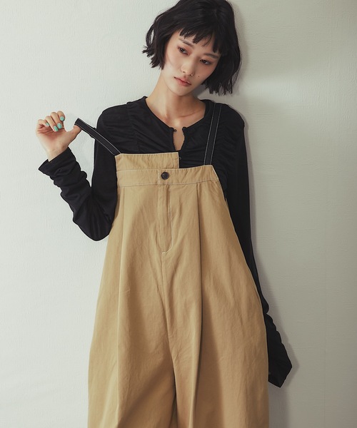 ANOTHER S(アナザーエス)の「綿ツイルアシメサロペット(サロペット/オーバーオール・レディース・ブラック/ベージュ/アイボリー/ブラウン・FREE)」の7枚目の写真