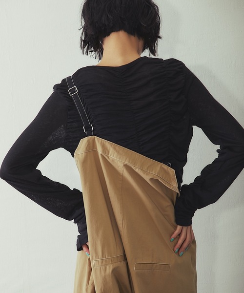 ANOTHER S(アナザーエス)の「綿ツイルアシメサロペット(サロペット/オーバーオール・レディース・ブラック/ベージュ/アイボリー/ブラウン・FREE)」の8枚目の写真