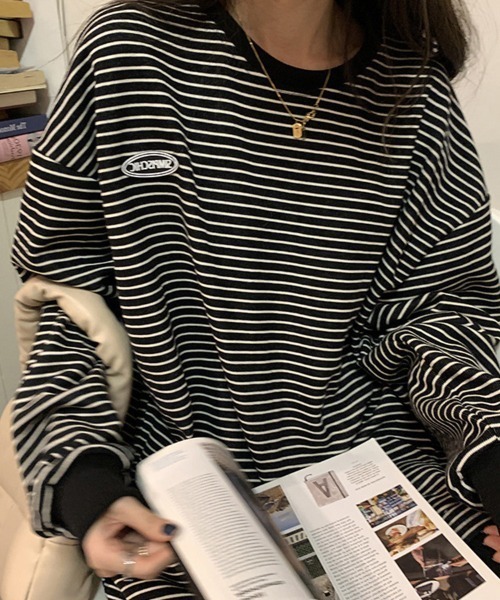 mielu（ミエル）の「ボーダー長袖プルオーバー（Tシャツ/カットソー・レディース・ブラック/アイボリー・LARGE/MEDIUM）」の11枚目の写真