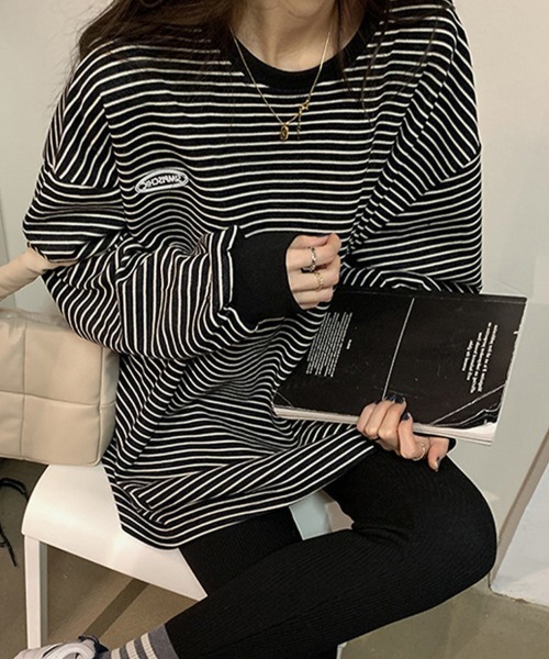 mielu（ミエル）の「ボーダー長袖プルオーバー（Tシャツ/カットソー・レディース・ブラック/アイボリー・LARGE/MEDIUM）」の10枚目の写真