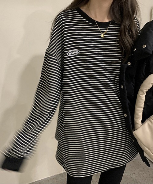 mielu（ミエル）の「ボーダー長袖プルオーバー（Tシャツ/カットソー・レディース・ブラック/アイボリー・LARGE/MEDIUM）」の8枚目の写真