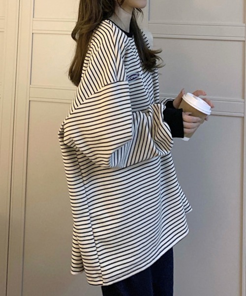mielu（ミエル）の「ボーダー長袖プルオーバー（Tシャツ/カットソー・レディース・ブラック/アイボリー・LARGE/MEDIUM）」の6枚目の写真