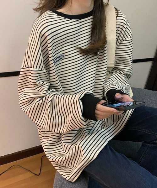 mielu（ミエル）の「ボーダー長袖プルオーバー（Tシャツ/カットソー・レディース・ブラック/アイボリー・LARGE/MEDIUM）」の5枚目の写真