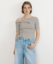 Stripe Twist One-Shoulder Top (cream)