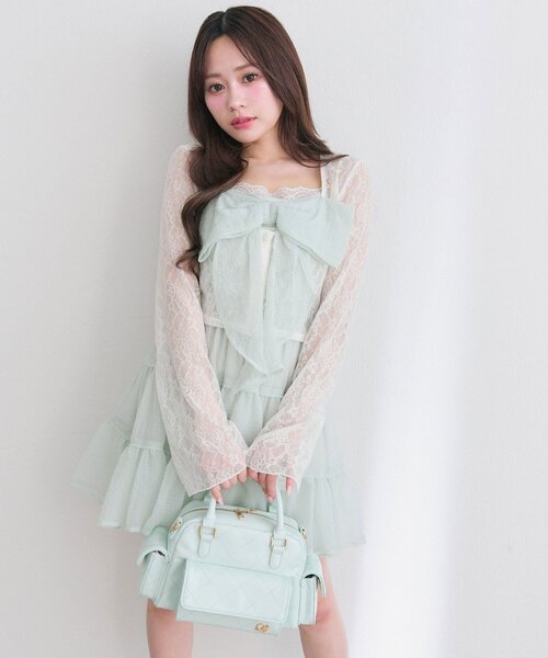 OLIVE des OLIVE Piqniqueリボンセットワンピ ミント OLIVE des OLIVE（オリーブデオリーブ）の「Piqniqueリボンセット