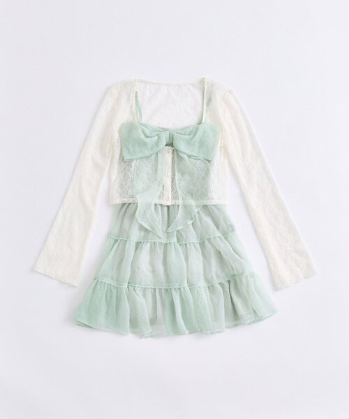 OLIVE des OLIVE Piqniqueリボンセットワンピ ミント OLIVE des OLIVE（オリーブデオリーブ）の「Piqniqueリボンセット