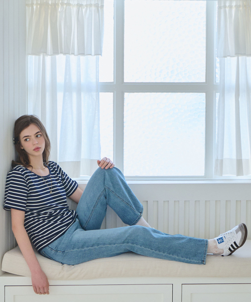 SLOWLOLLI(スローローリ)の「U neck stripe short sleeve t-shirt - Navy(Tシャツ/カットソー・レディース・ネイビー・FREE)」の3枚目の写真