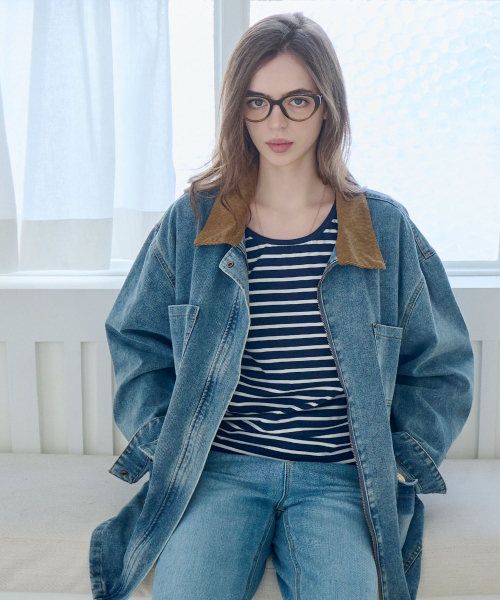 SLOWLOLLI(スローローリ)の「U neck stripe short sleeve t-shirt - Navy(Tシャツ/カットソー・レディース・ネイビー・FREE)」の5枚目の写真