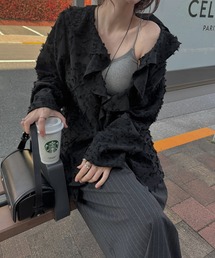 WILLFULLY（ウィルフリー）の「jacquard sheer ruffle frill shirt JK（ノーカラージャケット）」