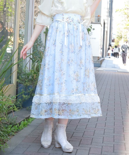 axes femme（アクシーズファム）の「レース×ブーケスカート（スカート・レディース・キナリ/サックスブルー・FREE）」の3枚目の写真