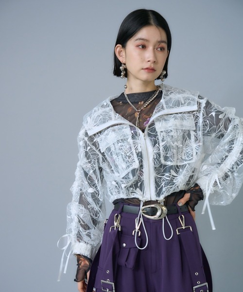 HARE(ハレ)の「【長袖から5分袖まで変化できる】スパンコールレースパーカー(HARE)(マウンテンパーカー・レディース・ブラック/ホワイト/ブルー・FREE)」の12枚目の写真