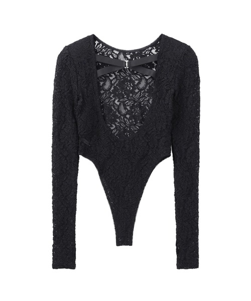 JOHN LAWRENCE SULLIVAN ブラックレーストップス JOHN LAWRENCE SULLIVAN/ジョンローレンスサリバン】LACE BODYSUIT TOP