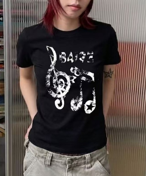 Lis ardent(リスアルダン)の「ヴィンテージライクロゴプリントTシャツ/コンパクト半袖トップス(Tシャツ/カットソー・レディース・ブラック/グレー・M)」の2枚目の写真