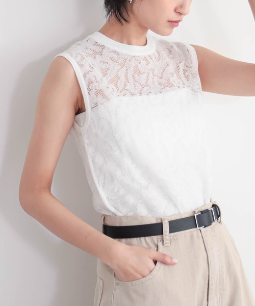 for/c(フォーシー)の「レースニットノースリーブトップス【サスティナブル】(その他トップス・レディース・オフホワイト/ブラック・L/M)」の19枚目の写真