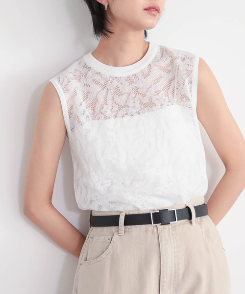 for/c(フォーシー)の「レースニットノースリーブトップス【サスティナブル】(その他トップス・レディース・オフホワイト/ブラック・L/M)」の21枚目の写真