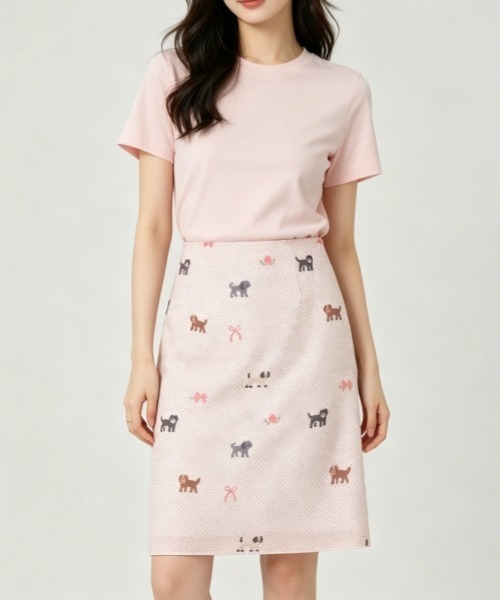 gossip!ロサンゼルス(ゴシップロサンゼルス)の「【Y2Kガーリー】レトロドット&キャット・ドッグ柄Aラインシフォンスカート ミディ丈(スカート・レディース・オフホワイト・L/M/S)」の16枚目の写真
