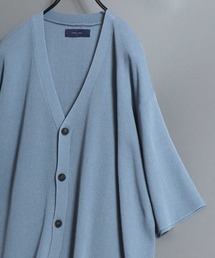 Cooling Half-Sleeve Knit Cardigan (Solid/Check Pattern) / 接触冷感 ムジ&チェック 五分袖 ニットVカーデ メンズ サマーカーディガン シンプル 5分袖 半袖 ビッグシルエット オーバーサイズ