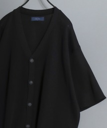 Cooling Half-Sleeve Knit Cardigan (Solid/Check Pattern) / 接触冷感 ムジ&チェック 五分袖 ニットVカーデ メンズ サマーカーディガン シンプル 5分袖 半袖 ビッグシルエット オーバーサイズ