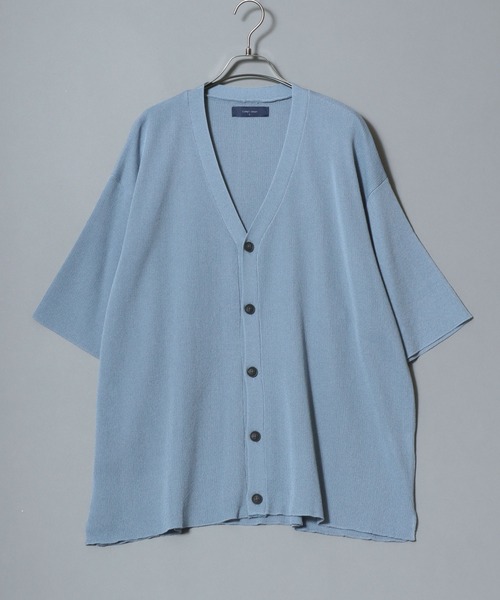 ANPAS(アンパス)の「Cooling Half-Sleeve Knit Cardigan (Solid/Check Pattern) / 接触冷感 ムジ&チェック 五分袖 ニットVカーデ メンズ サマーカーディガン シンプル 5分袖 半袖 ビッグシルエット オーバーサイズ(カーディガン/ボレロ・メンズ・グレイッシュベージュ/ブラック/サックスブルー/ブラック系その他/グレー系その他/ベージュ系その他/ブルー系その他・M/L)」の22枚目の写真