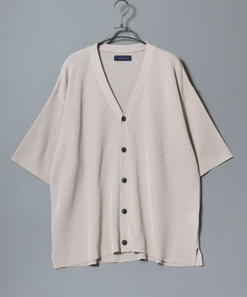 ANPAS(アンパス)の「Cooling Half-Sleeve Knit Cardigan (Solid/Check Pattern) / 接触冷感 ムジ&チェック 五分袖 ニットVカーデ メンズ サマーカーディガン シンプル 5分袖 半袖 ビッグシルエット オーバーサイズ(カーディガン/ボレロ・メンズ・グレイッシュベージュ/ブラック/サックスブルー/ブラック系その他/グレー系その他/ベージュ系その他/ブルー系その他・M/L)」の15枚目の写真