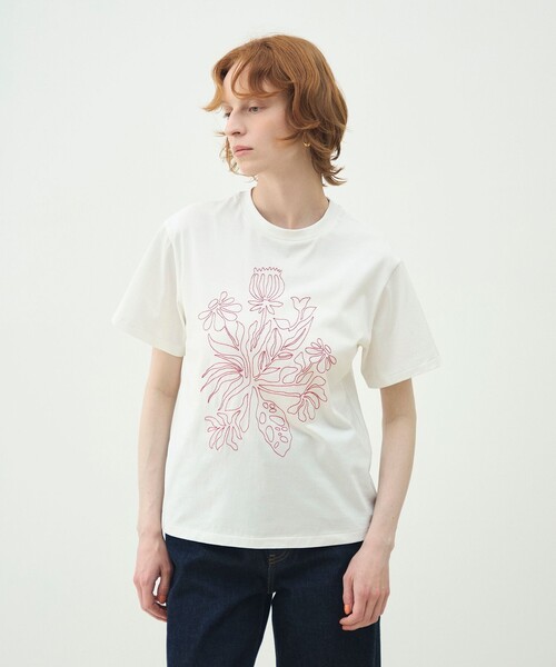 MACPHEE（マカフィー）の「ボタニカルエンブロイダリー Tシャツ（Tシャツ/カットソー・レディース・ホワイト/ブラック・S）」の4枚目の写真