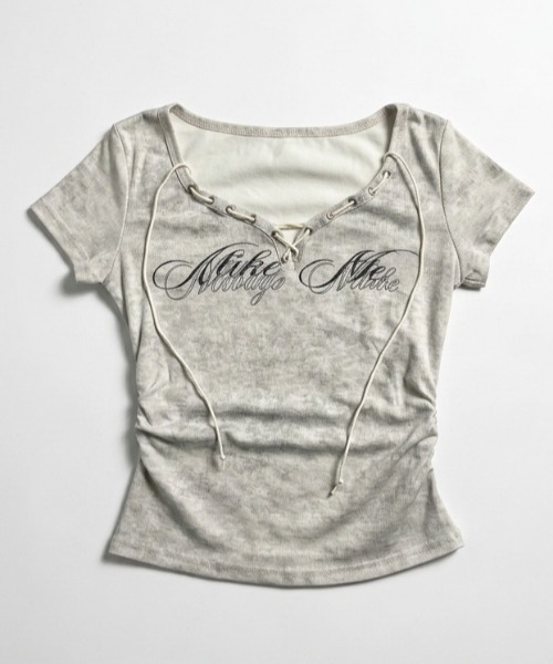 NANEA(ナネア)の「フロントロゴレースアップ クロップドタイトTシャツ(Tシャツ/カットソー・レディース・ベージュ/グレー・MEDIUM)」の17枚目の写真