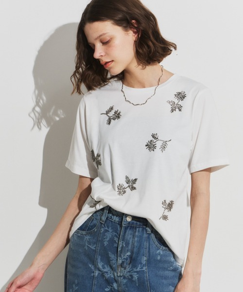 Unitage(ユニテージ)の「ビーズ刺繍TEE(Tシャツ/カットソー・レディース・ブラック/ホワイト/ライトグレー・FREE)」の7枚目の写真