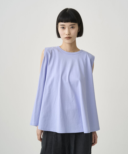 ORCIVAL(オーシバル)の「ORCIVAL | オープンエンド ノースリーブブラウス WOMEN(Tシャツ/カットソー・レディース・ホワイト/サックスブルー・1)」の1枚目の写真