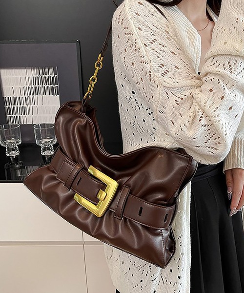 LA VORAGINE(ラ ヴォラジネ)の「ベルトバックルポイント チェーンショルダーギャザートートバッグ(トートバッグ・レディース・ブラウン/ベージュ/ブラック/アイボリー・FREE)」の7枚目の写真